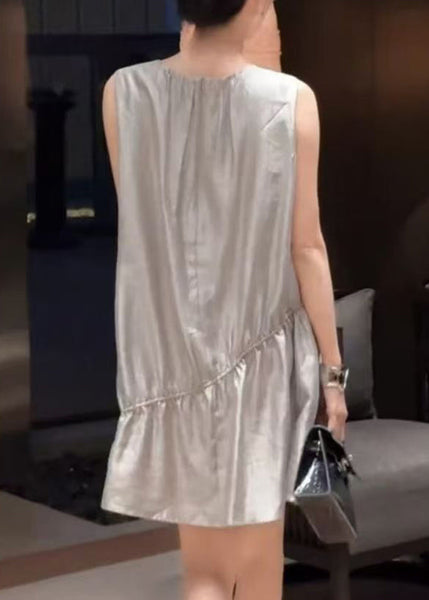 Sleeveless O Dress Neck Solid New Cotton Mid Grey FashionChic