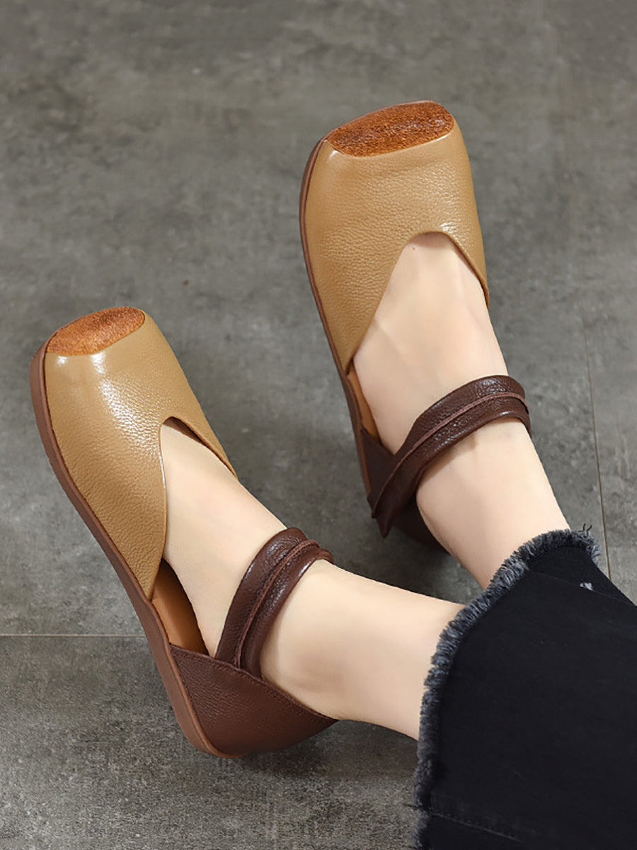 Women Summer Leather Colorblock Flat Shoes QW1039 Ada Fashion