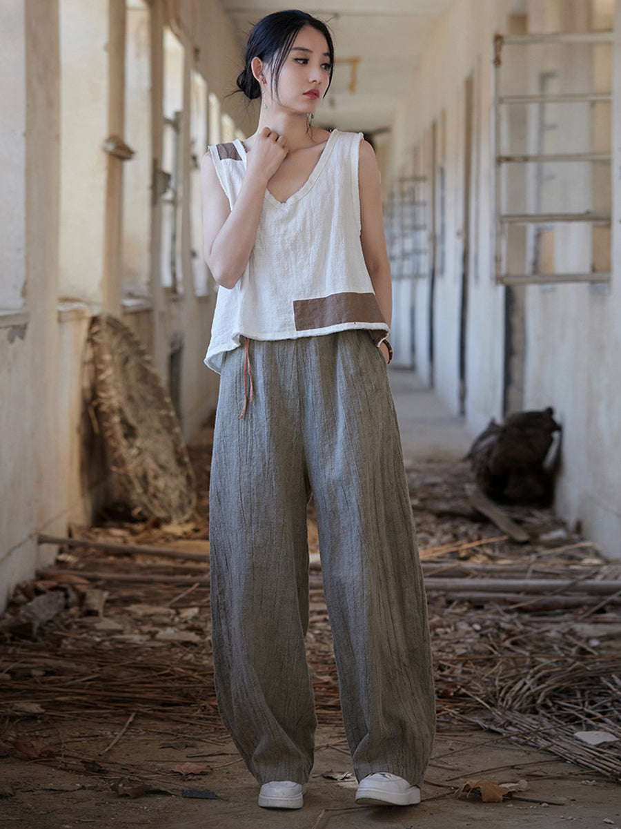 Women Summer Vintage Worn Straight Linen Pants IO1010 Ada Fashion