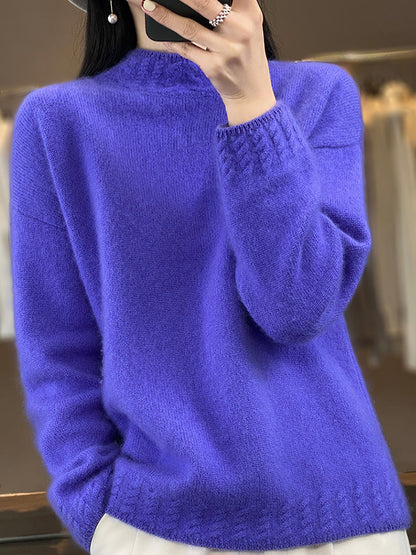 Women Autumn Half-Turtleneck Knit 100%Wool Sweater QU010 BK