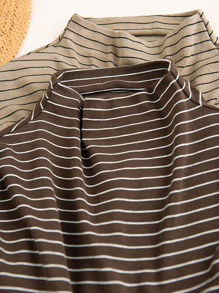 Women Autumn Casual Stripe Half Turtleneck Blouse AI1064 ZMMM