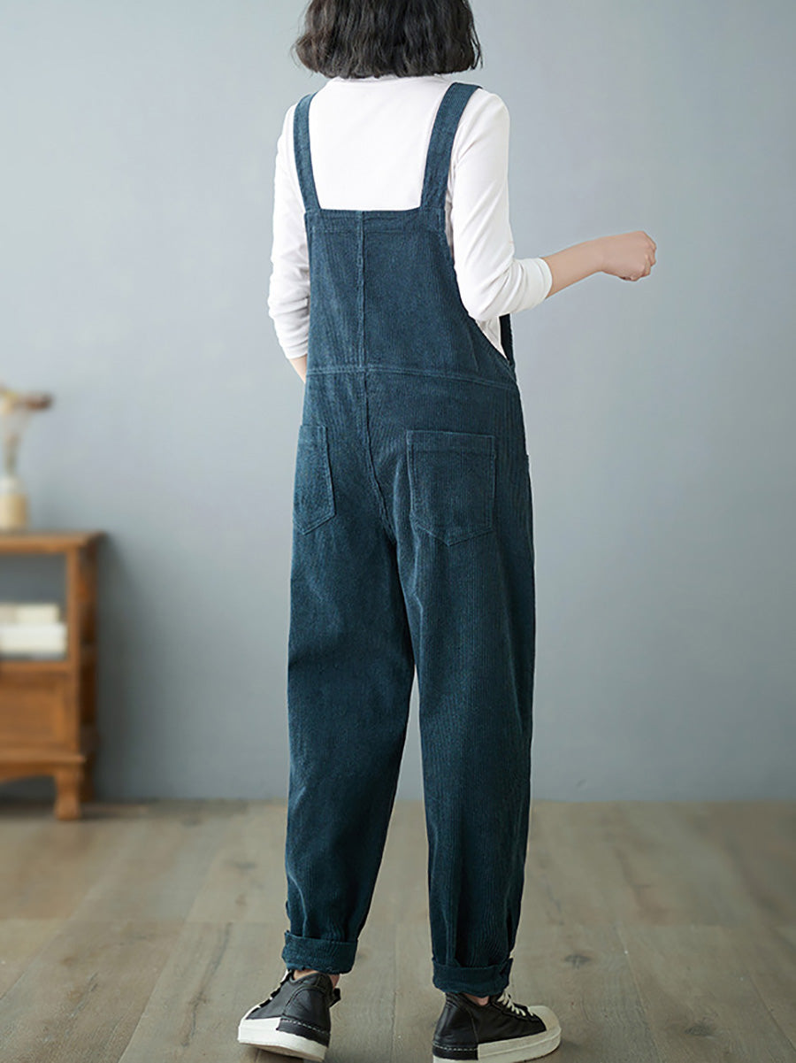 Women Casual Autumn Solid Corduroy Loose Jumpsuits AH1009 BUYKUD