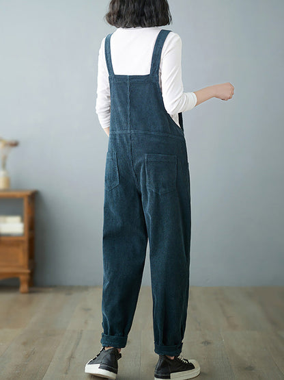 Women Casual Autumn Solid Corduroy Loose Jumpsuits AH1009 BUYKUD