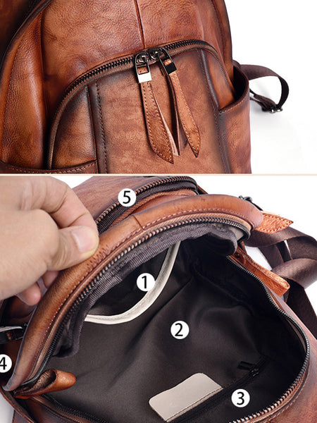 Women Retro Leather Zipper Large Capacity Backpack AH1079 AMRMY