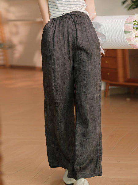 Women Summer Casual Solid Straight Linen Pants OP1055 ZMMM