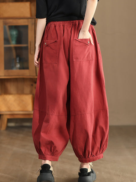 Women Autumn Casual Solid Spliced Cotton Harem Pants AS1022 ZMMM