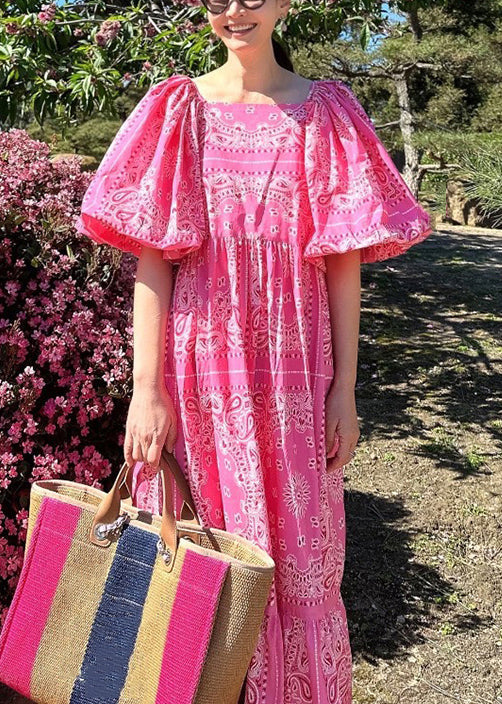 Stylish Navy Square Collar Print Cotton Dresses Puff Sleeve QP039 OL-SDL241001