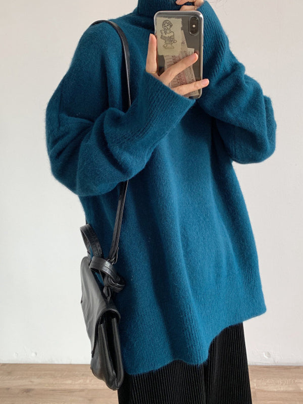 Casual Red High Neck Split Hem Long Sleeve Sweater AN1056 Genistyle Shop