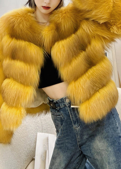 Classy Yellow Fox Collar Leather And Fur Coats Winter WV031 ABC