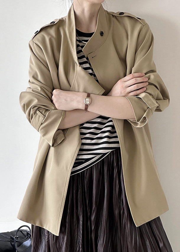 French Khaki Stand Collar Button Cotton Coats Fall AF1081 HS-CTS240914