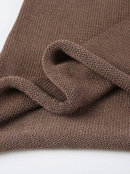 Vintage Brown Round-Neck Back Cross Hollow Lace-Up Long Bell Sleeve Sweater AN1039 Genistyle Shop