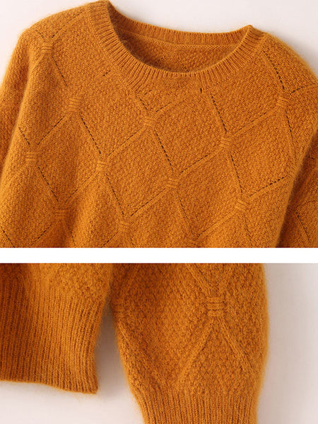 Women Autumn O-Neck Solid Rhomboids Wool Warm Knit Sweater AV1010 Genistyle Shop