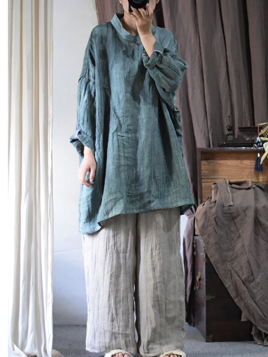 Women Vintage Solid Linen Loose Long Blouse KL1033 Ada Fashion