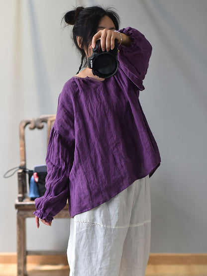 Women Spring Retro V-Neck Puff Sleeve Shirt AV1037 Genistyle Shop