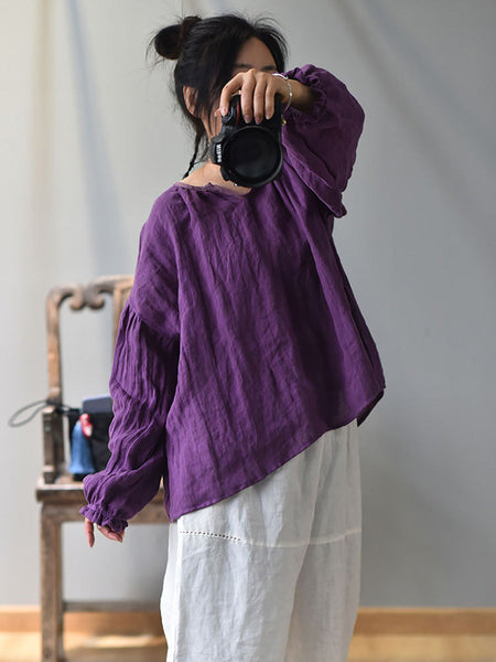 Women Spring Retro V-Neck Puff Sleeve Shirt AV1037 Genistyle Shop