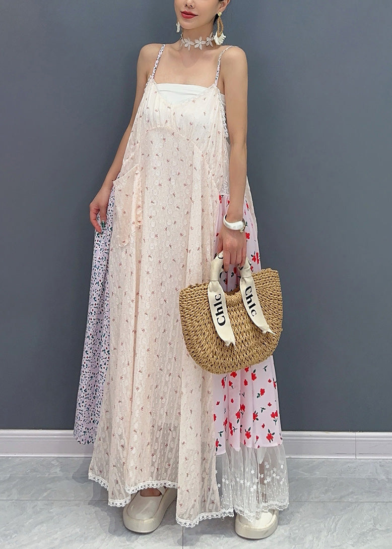 Italian Print Patchwork Tulle Spaghetti Strap Dress Sleeveless AO1055 JDML-SDL240909