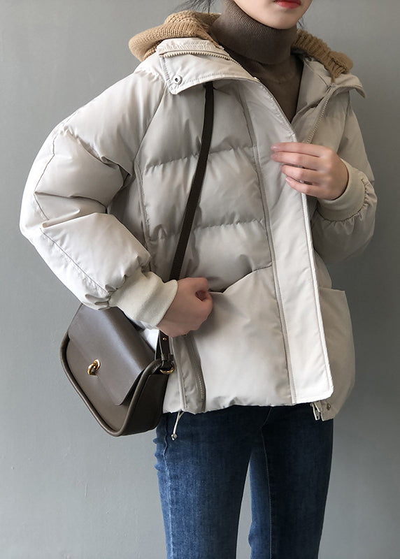 Organic Beige Hooded Pockets Fine Cotton Filled Witner Coat Winter AF1070 HS-DJK240914