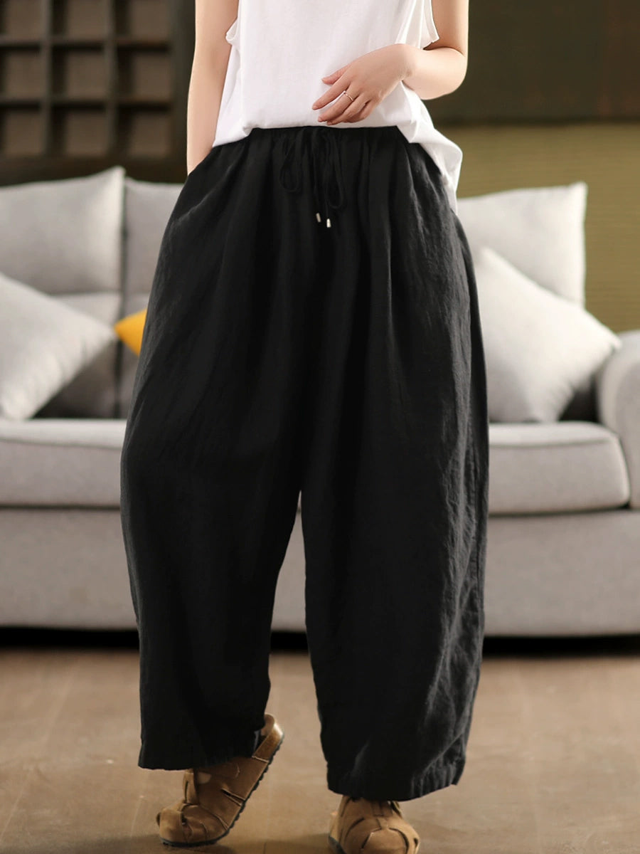 Pants Women Casual Summer Color 100%Linen Pure Wide-leg FashionChic