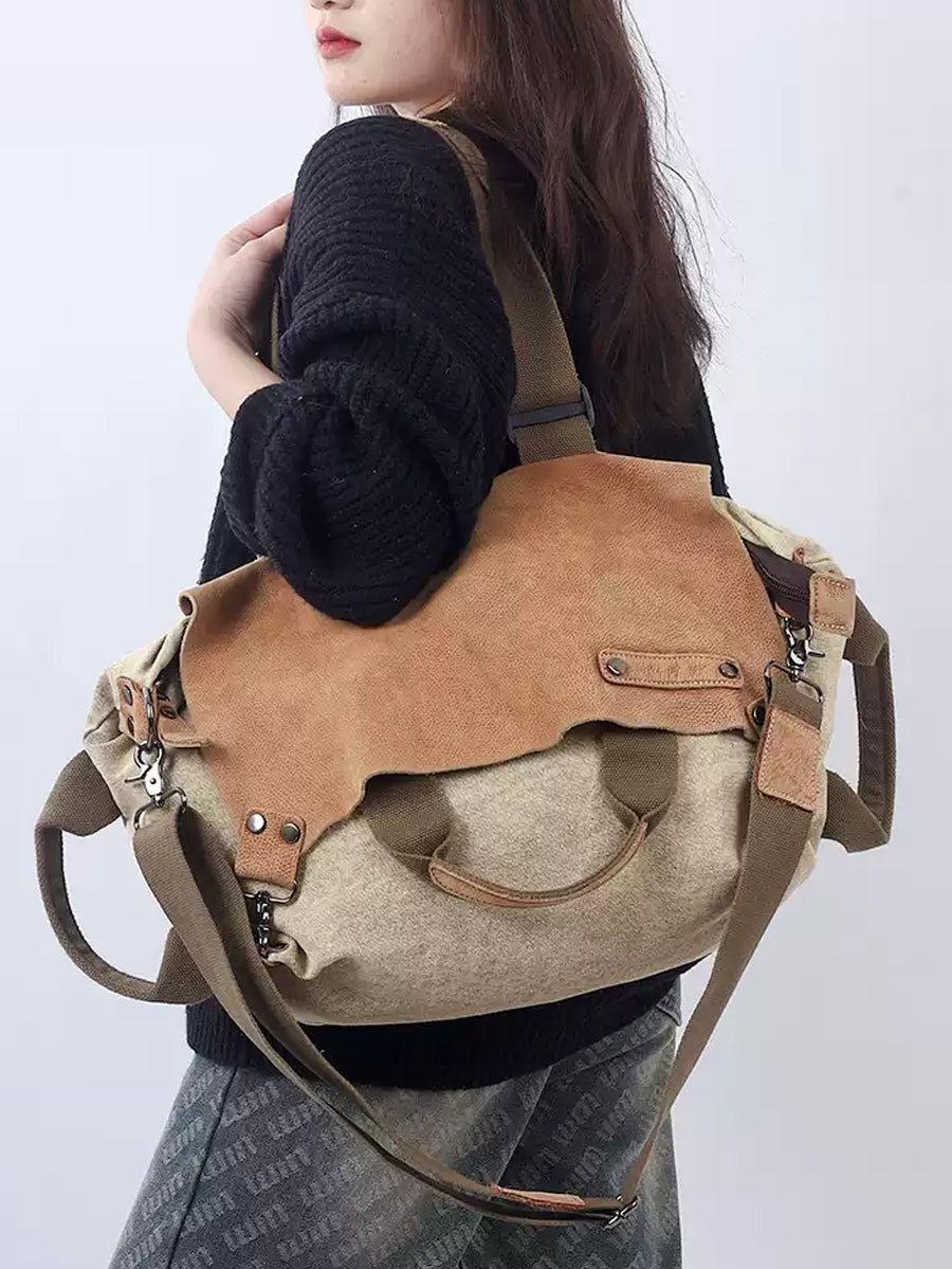 Women Vintage Genuine Leather Spliced Shoulder Bag WU016 BUYKUD