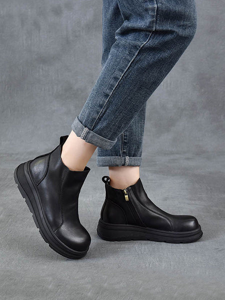 Color Chelsea Boots Leather Women Platform Pure Winter FashionChic