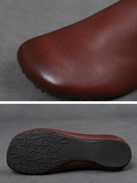 Spliced Leather Flat Soft Women Vintage Shoes FashionChic