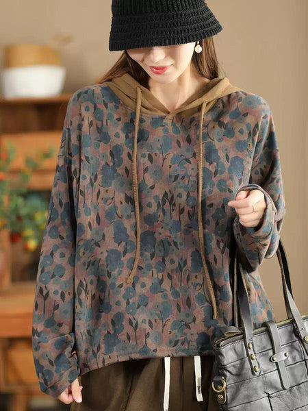 Women Casual Autumn Flower Hooded Cotton Sweatshirt WG021 ZMMM