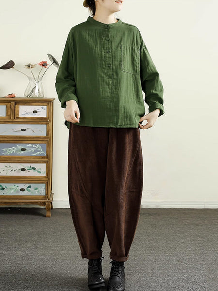 Women Autumn Solid Corduroy Spliced Cotton Harem Pants AI1047 BK