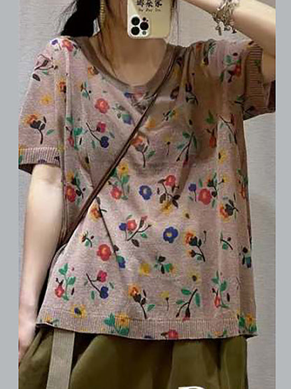 Women Casual Flower Summer Loose Pullover Shirt QW1027 Ada Fashion