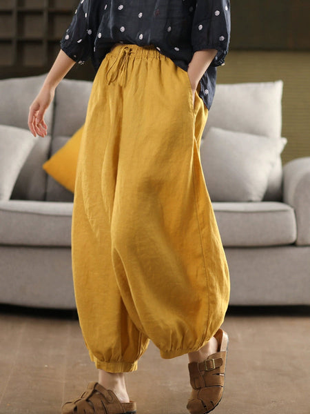 Summer Color 100%Linen Women Pure Harem Casual Pants FashionChic