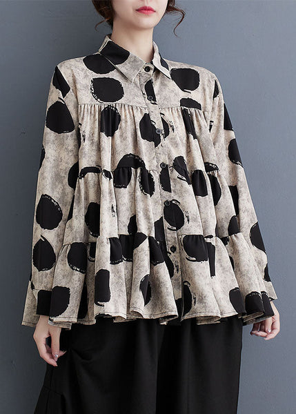 Plus Size Black Peter Pan Collar Dot Wrinkled Cotton Shirts Fall RY023 ABC