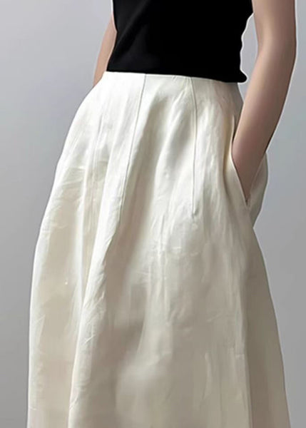 Cotton Beige Solid Pockets High Skirts Summer Waist New FashionChic