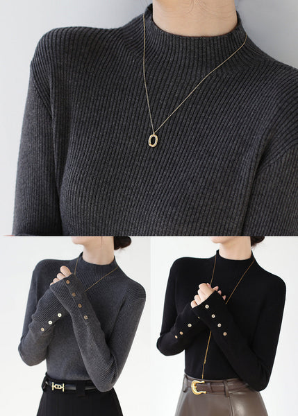 Classy Dark Grey Hign Neck Patchwork Knit Sweaters Winter RV038 ABC