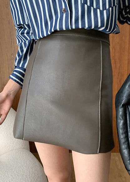 Original Design Black Patchwork Faux Leather Skirt Fall WD004 HS-SKTS241103