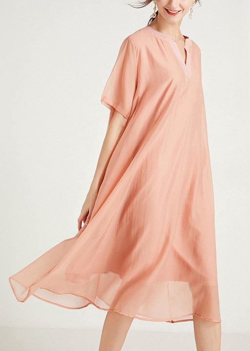 Size Summer Cotton Plus Dresses V Neck Women Green FashionChic