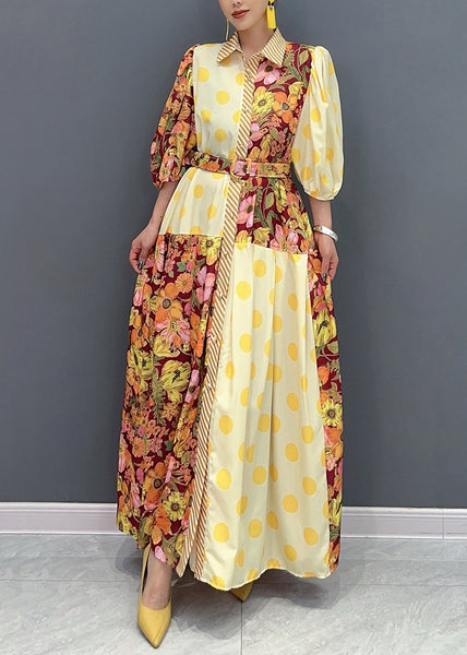 Style Green Peter Pan Collar Print Cotton Long Dress Summer AO1049 JDML-SDL240909