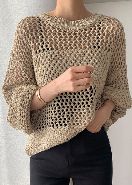 Spring Oversized Hollow Out Knit Style Sweaters Black FashionChic