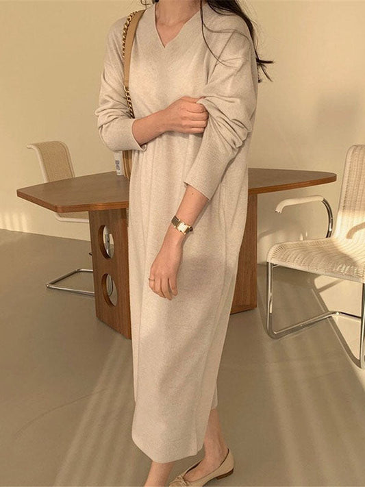 Urban Apricot V-Neck Long Sleeve Knit Dress AN1075 Genistyle Shop