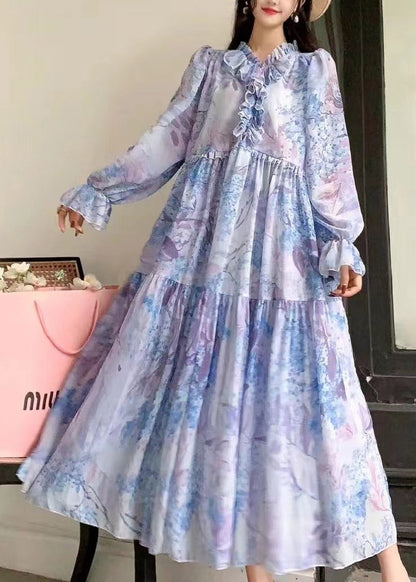 Fantasy Purple Print Patchwork Ruffled Long Sleeve Dress AZ1005 shopify