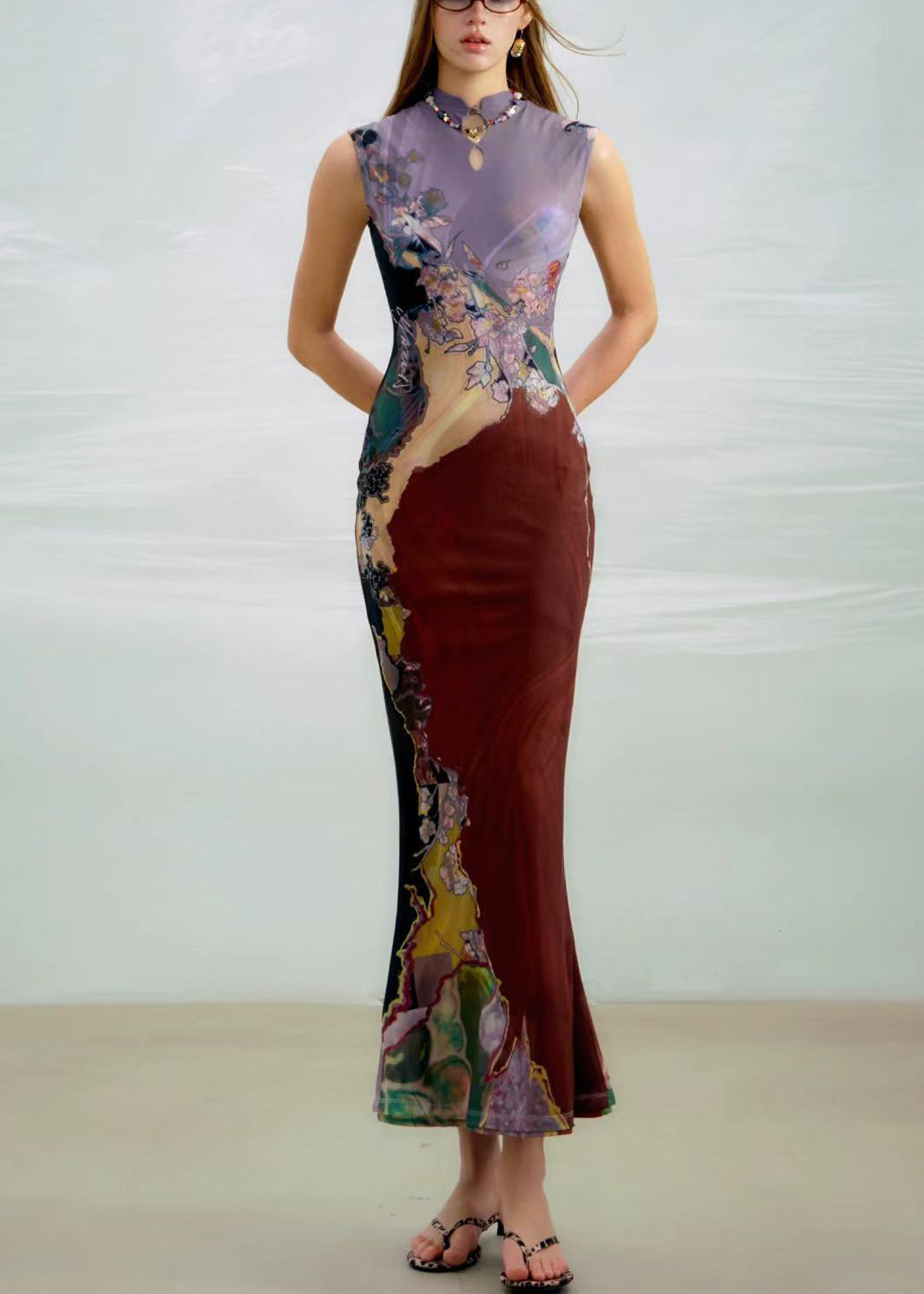 Sides Wear On Long Dress Both Purple Sleeveless Print FashionChic
