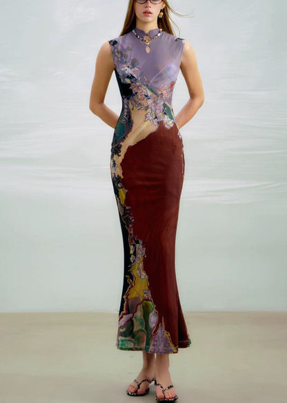 Sides Wear On Long Dress Both Purple Sleeveless Print FashionChic