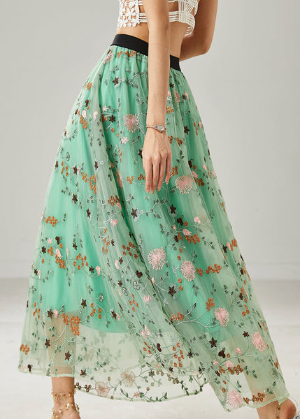 Italian Green Embroidered Tulle Skirts Summer AZ1044 shopify