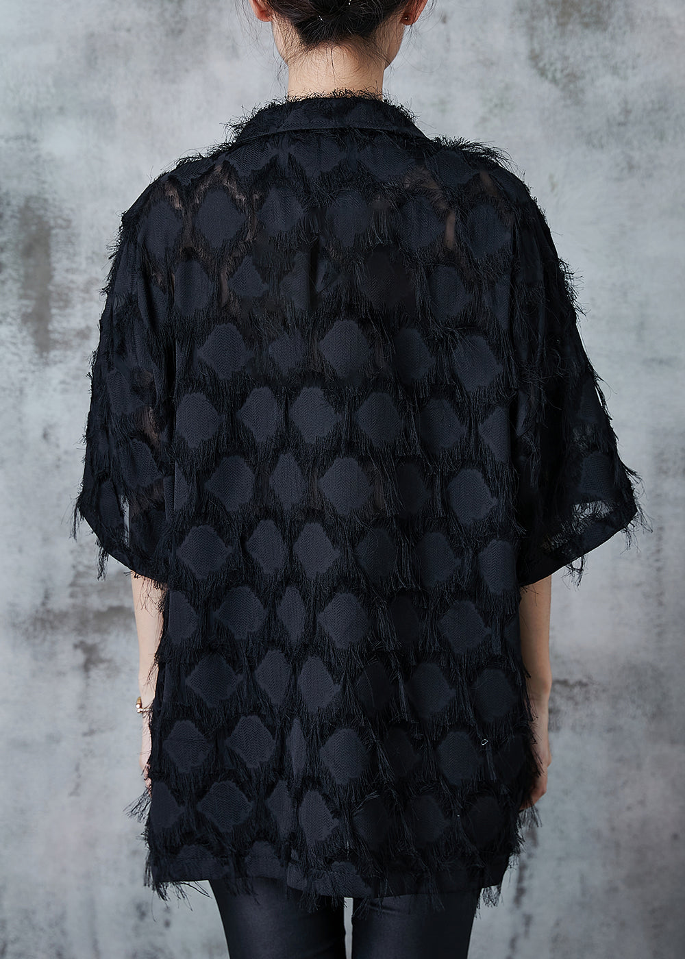 Italian Black Tasseled Oversized Cotton Shirts Summer PZGY-STP240826