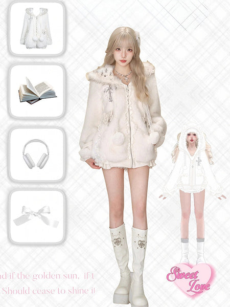 Daily Cat Jacket Kawaii Thicken Version Hood Plush Hooded Ear - FashionChic