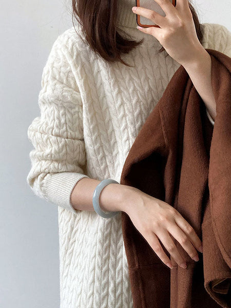 Casual Grey High-Neck Long Sleeve Twist Knit Dress AN1053 Genistyle Shop