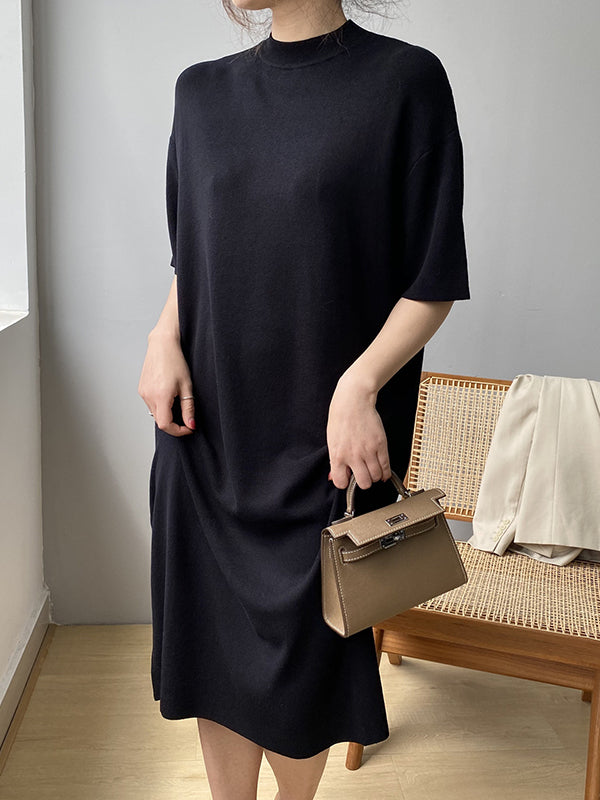 Temperament Round-neck Mauve Split-Joint Short Sleeve Sweater Dress AN1057 Genistyle Shop