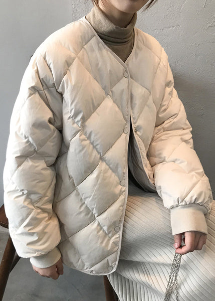 Beige Pockets Button Fine Cotton Filled Coats Winter AF1005 HS-DJK240914