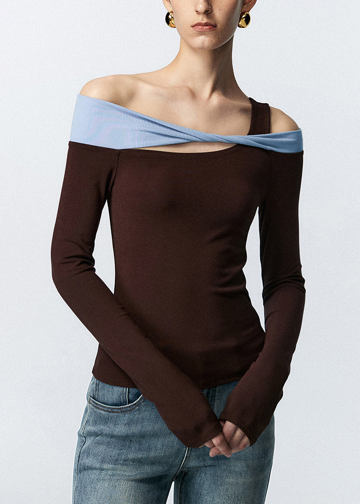 Original Design Coffee Cold Shoulder Cotton T Shirts Fall WS017 shopify