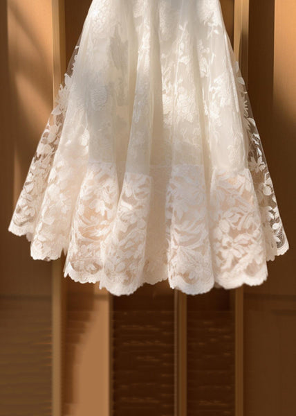 Floral Beige Solid High Waist Lace Skirts Summer QP055 OL-SKTS241001