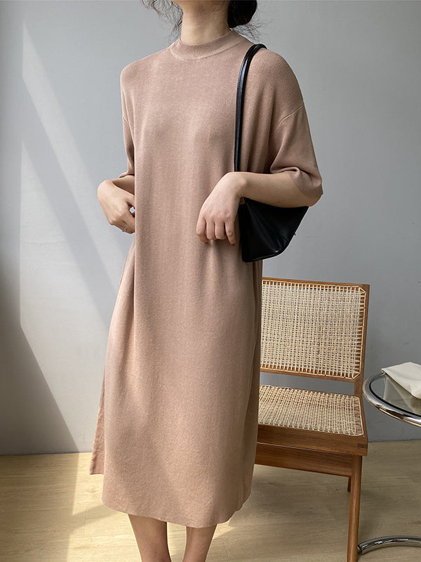 Temperament Round-neck Mauve Split-Joint Short Sleeve Sweater Dress AN1057 Genistyle Shop