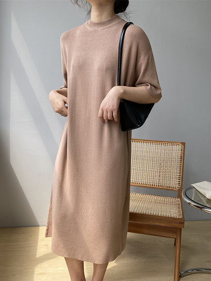 Temperament Round-neck Mauve Split-Joint Short Sleeve Sweater Dress AN1057 Genistyle Shop